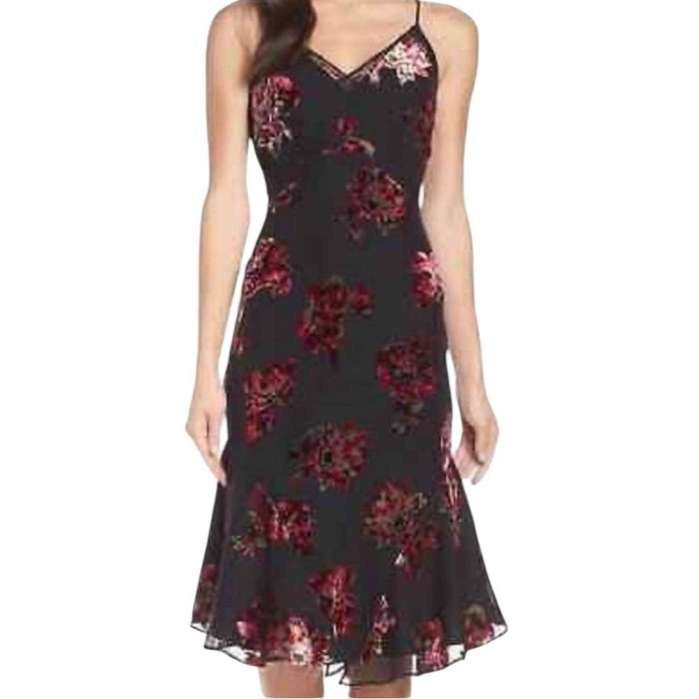 Harilyn‎ Black Strappy Velvet Rose Fit and Flare Dress Womens Small